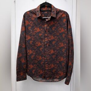 RW&CO. Men's Dark Shirt with Vibrant Orange Pattern